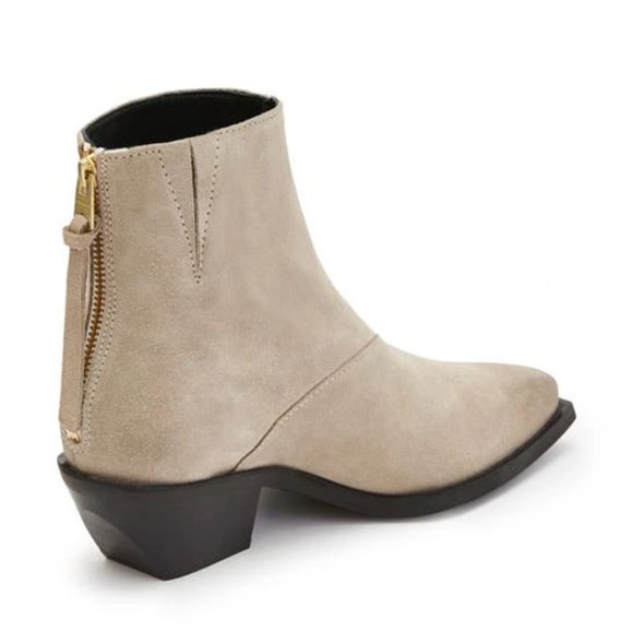 All Saints Lenora Heeled Ankle Boots Size 37 6.5 7 Stone Suede Leather NEW $349 - Picture 2 of 15